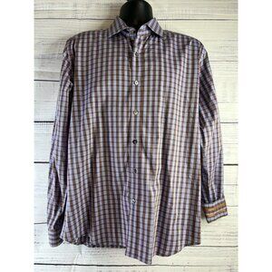 Robert Graham Men’s L Plaid Button-Up Shirt Purple Brown Cotton Modern Americana